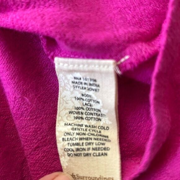 Soft Surroundings Bella Tunic top shirt bamboo fuchsia pink lace sleeve Sz M - Picture 8 of 8